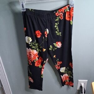 Vibrant Floral Kids Leggings - Black and Red